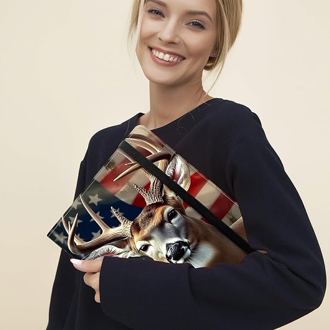 Padfolio Folder with Clipboard,Portfolios Organizer Clipboards with Storage Clipboard Writing Pad PU Leather Conference Document Organizer with Business Card Holder,Flag Deers