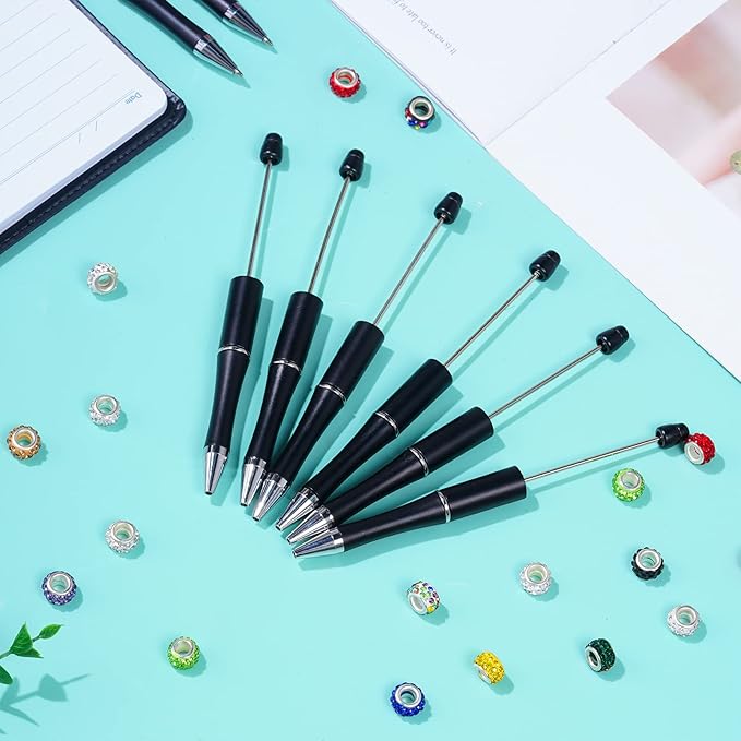 jiebor 30Pcs Black Beadable Pens Plastic Bead Pen Black Ink Ballpoint Pens Cute Diy Pens Cool Pens for Teacher Bridal Graduation Gift Office School Supplies