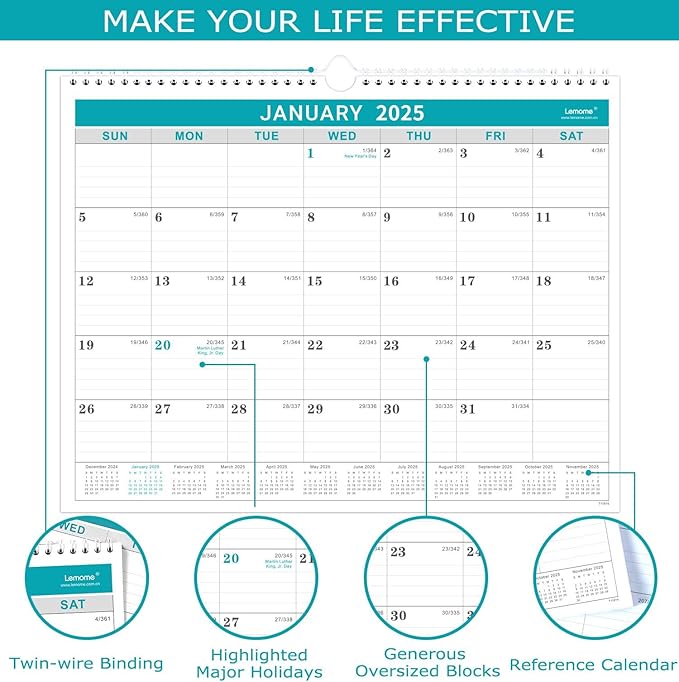 Calendar 2025, 12 Months Wall Calendar 2025 from January 2025 to December 2025,11.5" x 14.6", 2025 Calendar with Julian Date