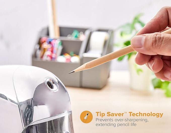 Bostitch Office QuietSharp Executive Heavy Duty Electric Pencil Sharpener for 65% Faster Sharpening and 6X Longer Cutter Life - Colored Pencil Compatible, Gold Chrome