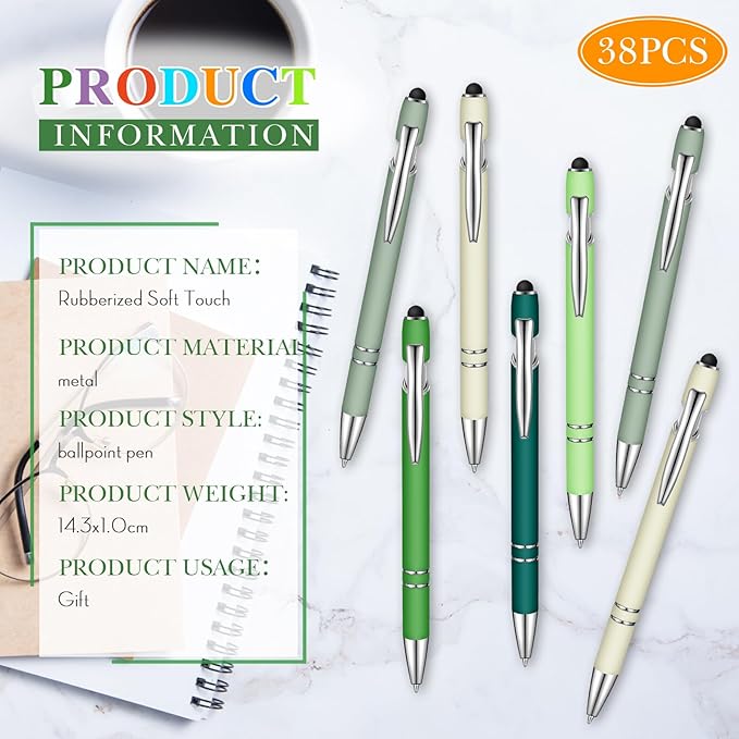 Zonon 38 Pieces Rubberized Ballpoint Pen with Stylus Tip Stylish Metal Pen Capactive Styli with Soft Rubberized Grip, Black Ink for Most Devices(Charming Colors)