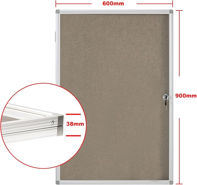 BIBOC Enclosed Felt Bulletin Board 36x24 inch Lockable Cork Noticeboard Display Cases Tamperproof Notice Poster Memo Board with Class 1 Aluminum Frame (Felt, 24×36 inches)