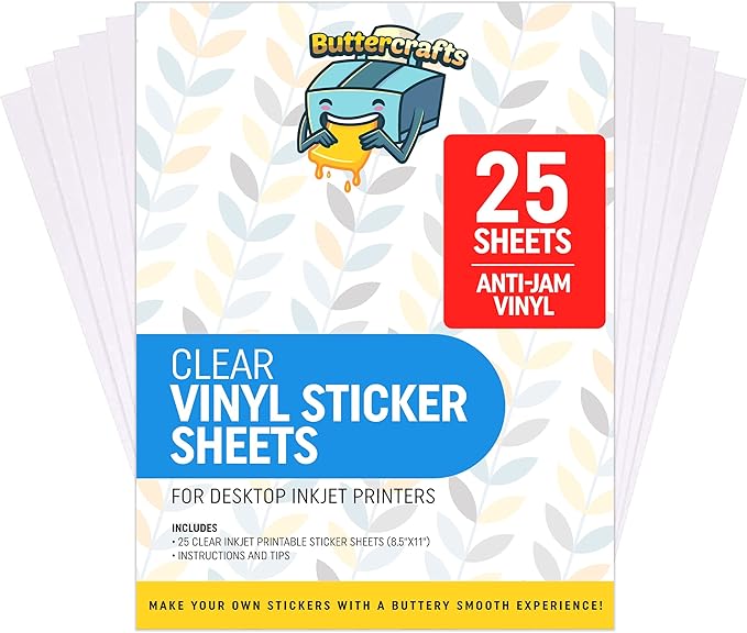 Clear Printable Vinyl for Inkjet Printer - For Epson - (Clear Sticker Paper | Waterproof | 25 Sheets) - Transparent Inkjet Printable Vinyl Sticker Paper Avoid Jams for Printers