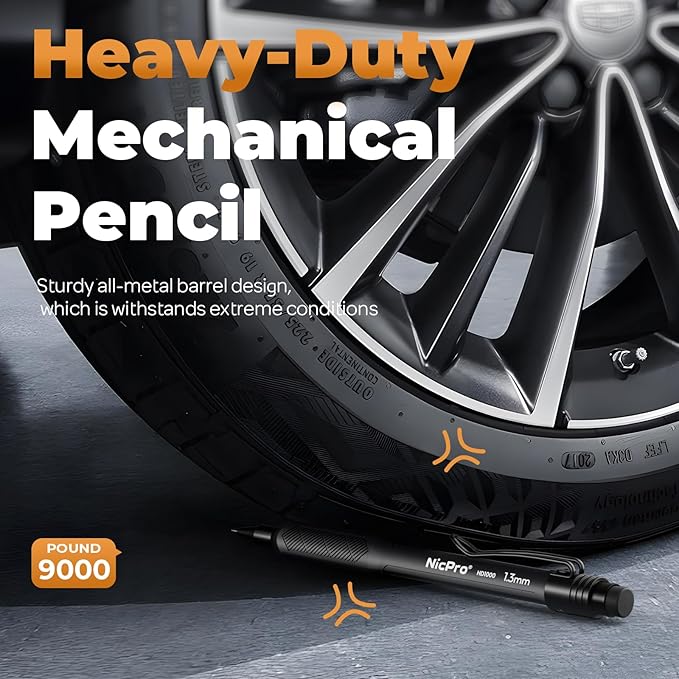 Nicpro 3 PCS 1.3 mm Mechanical Pencil Set with 72 PCS Lead Refill,3 Erasers-HD1000 Carpenter Pencils, Weatherproof Metal Heavy Duty Construction Pencil for Outdoor Marking Drafting Drawing Woodworking