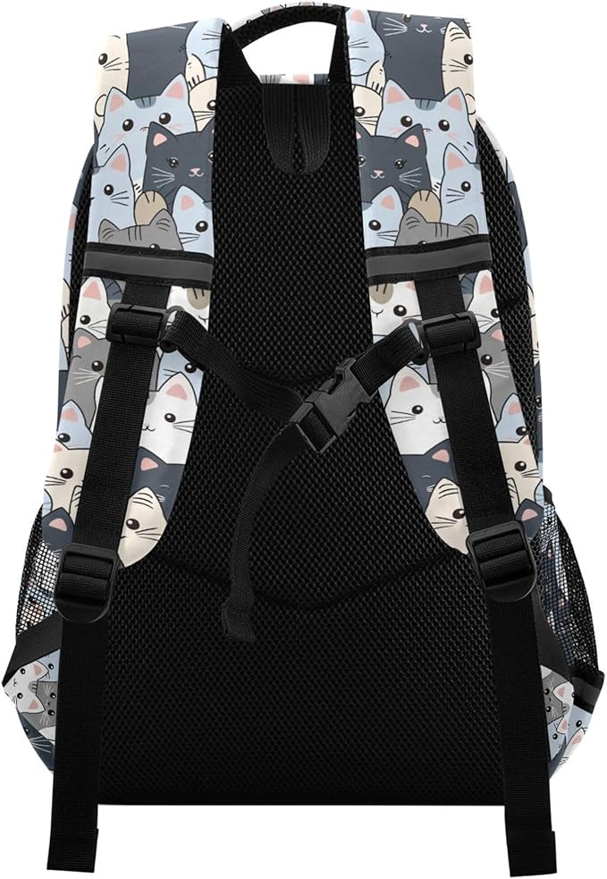 MNSRUU Laptop Backpack with Chest Strap, Cute Cat School Backpack, Travel Hiking Backpack for Boys Girls Teen Adult, Rucksack, Knapsack