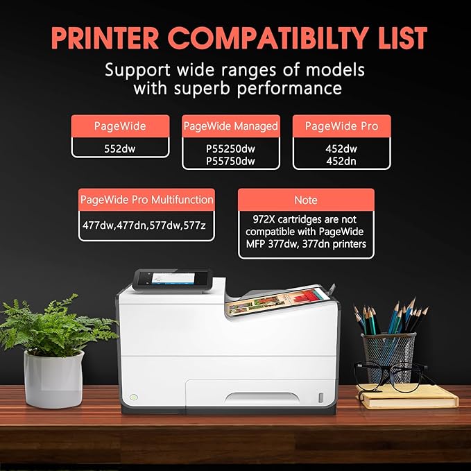 972X 972 MFP 477DW Ink Cartridges High Yield Compatible Ink Cartridge for HP Printer with HP 972X 972 Ink Cartridges Combo Pack for HP Pagewide Pro 452dn 452dw 552dw 477dw 577dw Printer (2 Black)