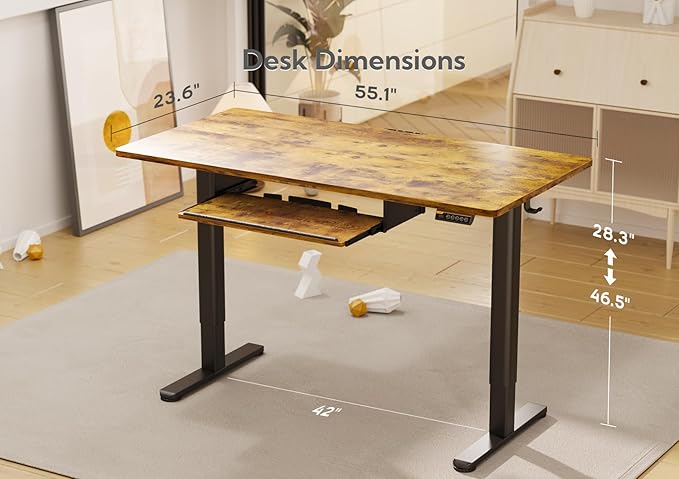 Standing Desk with Keyboard Tray, Standing Desk Adjustable Height, Raising Desks for Home Office and Computer Workstation, 55 Inches, Rustic Brown