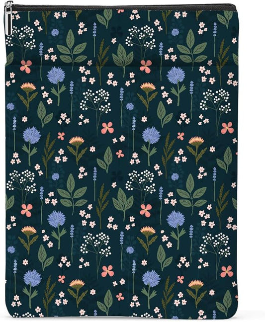 Wildflower Pattern Book Lovers Gifts Waterproof Book Sleeve Book Pouch Book Protector with Zipper and Front Pocket BookCover Case for Women Girl Readers Librarian Book Accessories Book Club Gifts