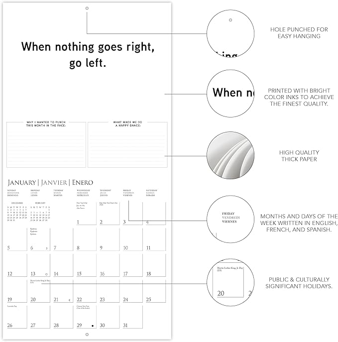 Graphique 2025 Punch Today in the Face Wall Calendar | 12” x 12” | Thick Paper | Home & Office Organizer | Large Monthly Grid | 3 Languages & Marked Holidays | 4 Month Preview Page for 2026