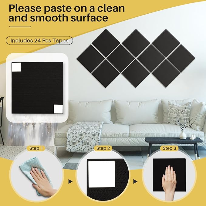 DOLLAR BOSS Large Cork Board for Wall 48" x 36" x 0.5" Bulletin Board 12 Packs Black Cork Board Tiles Self Adhesive Felt Wall Tiles with Pushpins, Corkboard for Office Pin Board Tack Board, Black