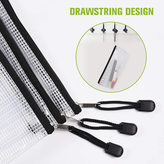 Mesh Zipper Pouch, 6PCS Waterproof Plastic Mesh ZipperBag, A4 Size Tear-Resistant Document Pouch, Extra Large Zip File Bags, for School Office Supplies Home Travel Storage(13.5×9.5 Inch)