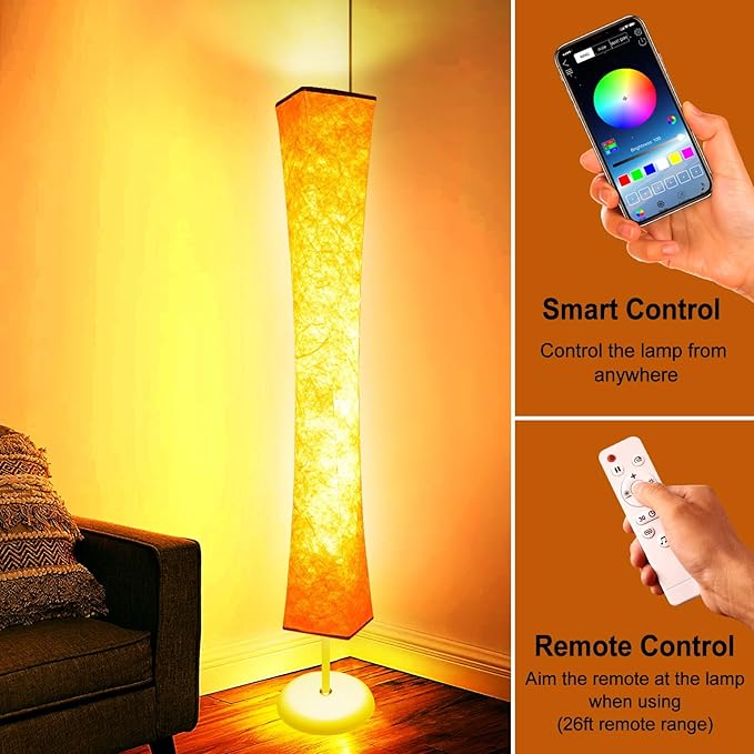Floor Lamp, Smart Led Lamp RGB Color Changing with APP & Remote Control, DIY Mode, Music Sync Standing Modern Corner Lamp for Living Room Bedroom Game (Square with Stand, 62 inch)