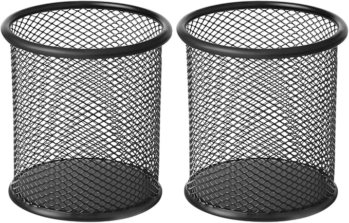 2 Pack Mesh Metal Pen Holder for Desk, 3.54×3.85IN Pencil Holder Workspace Organizers for School Office- Desk Accessories & Storage Products, Black