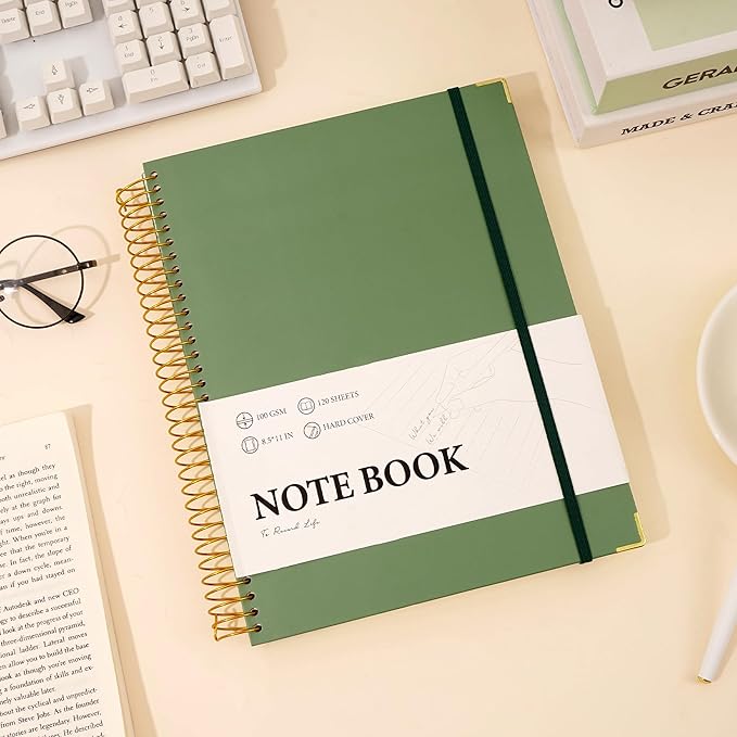 FLYING EAGLE Large Spiral Notebooks for Work School College Ruled Notebook 8.5 x 11 with Tab Stickers A4 Hardcover Journal Note Book for Women Men Writing Note Taking Supplies, 220 Pages, Green