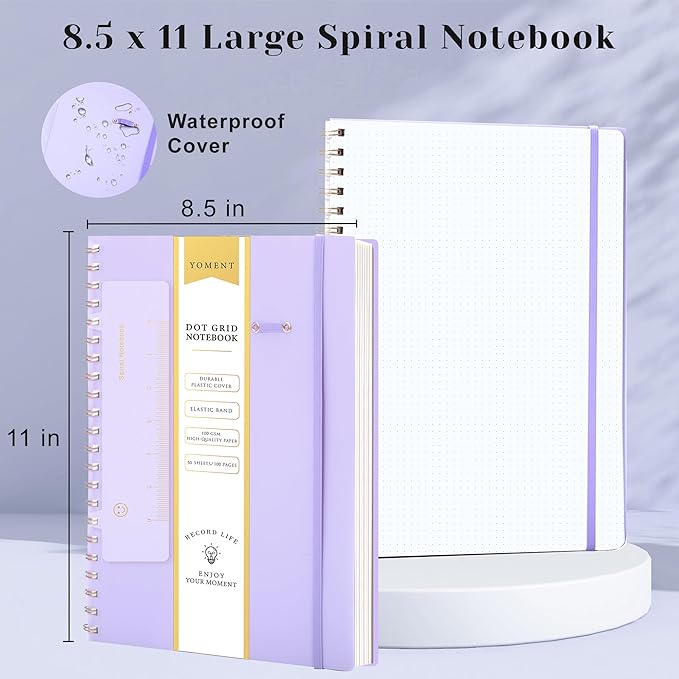 Yoment Bullet Dotted Journal Spiral Notebook 8.5 x 11 A4 Large Dot Grid Notebooks, 100 GSM Thick Dot Paper, Journaling Notebooks for Work School Sketching, A4 Purple