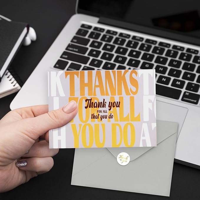 30 Employee Appreciation Cards Bulk with Envelopes - Teacher Thank You Cards 300GSM Blank Greeting Cards for Teachers, Employees, Nurse, Volunteers and Doctor