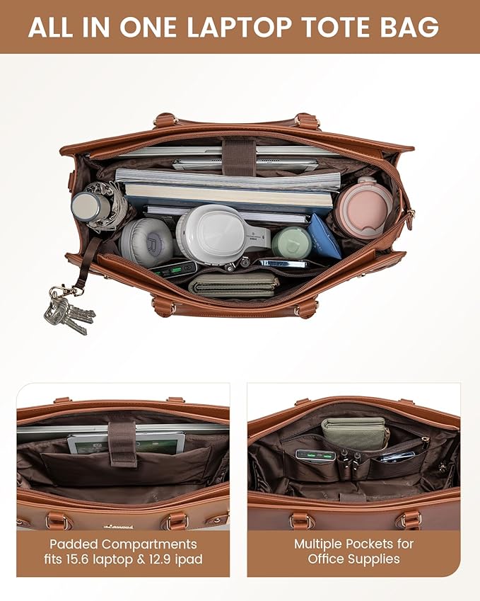 LOVEVOOK Laptop Bag for Women, 15.6 Inch Large PU Leather Tote Bag, Professional Teacher Work Bag, Waterproof Business Computer Briefcase, Shoulder Tote Purse for Office