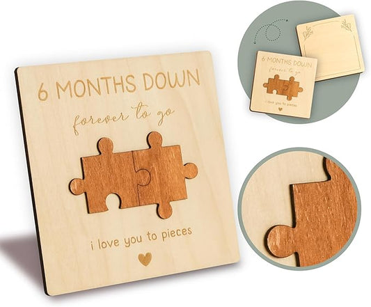 6 Month Anniversary Card Gift for Boyfriend Girlfriend - Happy 6 Month Anniversary Wedding Gifts for Him Her, Wood Half A Year Greeting Cards, Six Months Marriage Presents for Couple