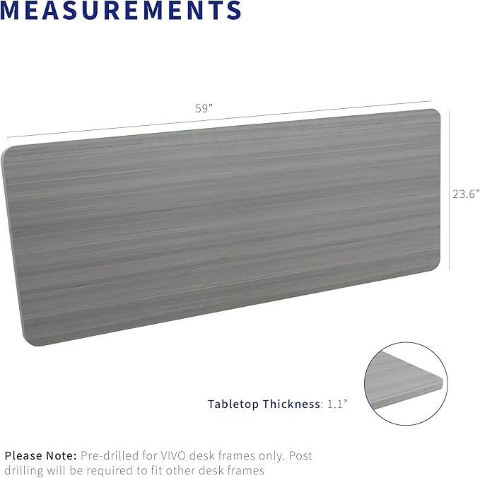 VIVO Dark Gray 60 x 24 inch Universal Solid One-Piece Table Top for Standard and Sit to Stand Height Adjustable Home and Office Desk Frames, DESK-TOP60G