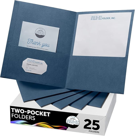 FILE-EZ Two-Pocket Folders, Dark Blue, 25-Pack, Textured Paper, Letter Size (EZ-32523)