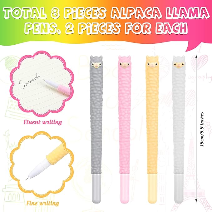 Tenare 20 Pieces Lama Pens Alpaca Gel Ink Pens Kawaii Cute Animal Black 0.5 mm for Kids