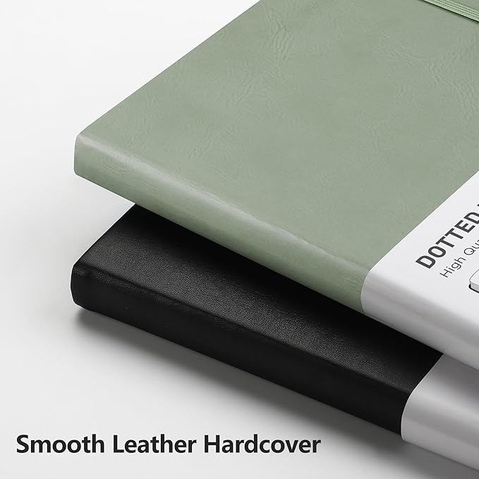 RETTACY Bullet Dotted Journal, A5 Dotted Notebook Journal with 192 Pages, 5.7'' × 8.3'', Medium Size, 100 GSM Thick Paper, Leather Hardcover, Bullet Journaling, Planning (Sage Green)