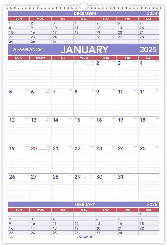 AT-A-GLANCE 2025 Wall Calendar, 15-1/2" x 22-3/4", Large, 3-Month Reference (PM62825)