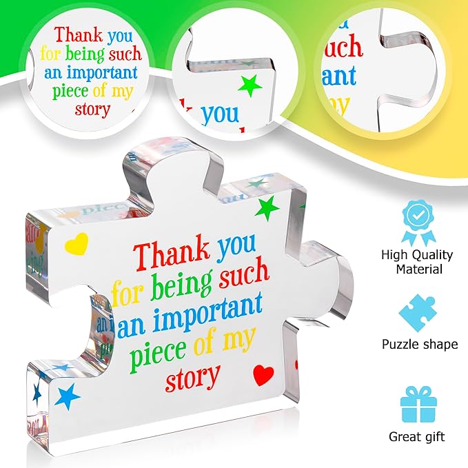 Teacher Appreciation Gifts for Women, Men - Thank You Engraved Acrylic Block Puzzle 4.1 x 3.5 inch - Heartwarming Teacher Gift - Cute Student Teacher Gifts - Novelty Daycare Teacher Gift