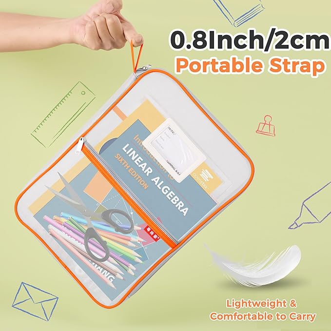 Pendancy Mesh Zipper Pouch 14.8x10.8 in Transparent Lightweight Nylon File Folders, A4 Size Multi-Layer Subject Document Organizer Accessories Storage Bag for Office and School Supplies(Orange)