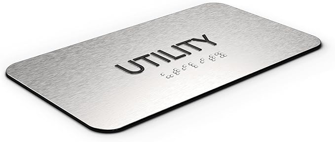 Utility Room Sign for Business - Office Signs, Aluminum Brushed Silver, Tamper-Proof, Heavy Duty Mounting Tape, Easy Install, Office Décor, ADA Compliant, Grade 2 Braille (7” W x 4” H) ADASigns.org