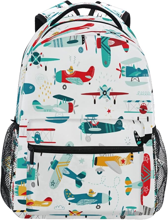 AUUXVA Colorful Helicopter Airplane School Backpack for Girls Boys Kids Laptop Backpack Travel Camping Daypack