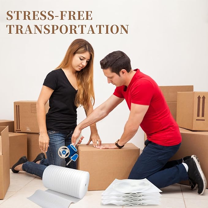 Moving Supplies, 14'' Wide X 160' Length Foam Wrap Roll, Packing Supplies for Packing, Moving, Fragile Articles, Furniture, Transportation Packaging, Including 60 Fragile Stickers.