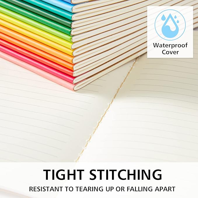 feela 16 Pack Composition Notebooks Bulk, Kraft Cover Lined Blank College Ruled Composition Travel Journals with Rainbow Spines For Women Students Business, 60 Pages, 8.3”x 5.5”, A5, 16 Colors