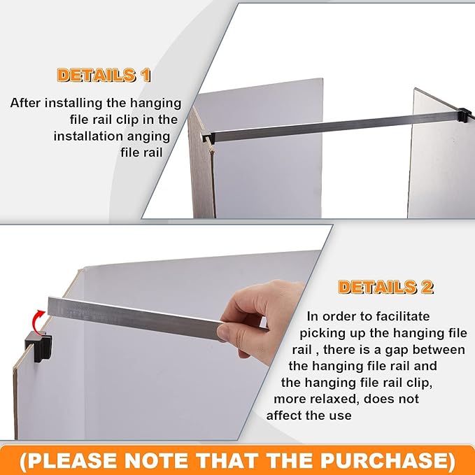 Epakh 8 Pieces Metal Hanging File Rail Clip File Divider Rail Clips 4 Pieces File Cabinet Rails for Hanging File Folder Frame for File Storage