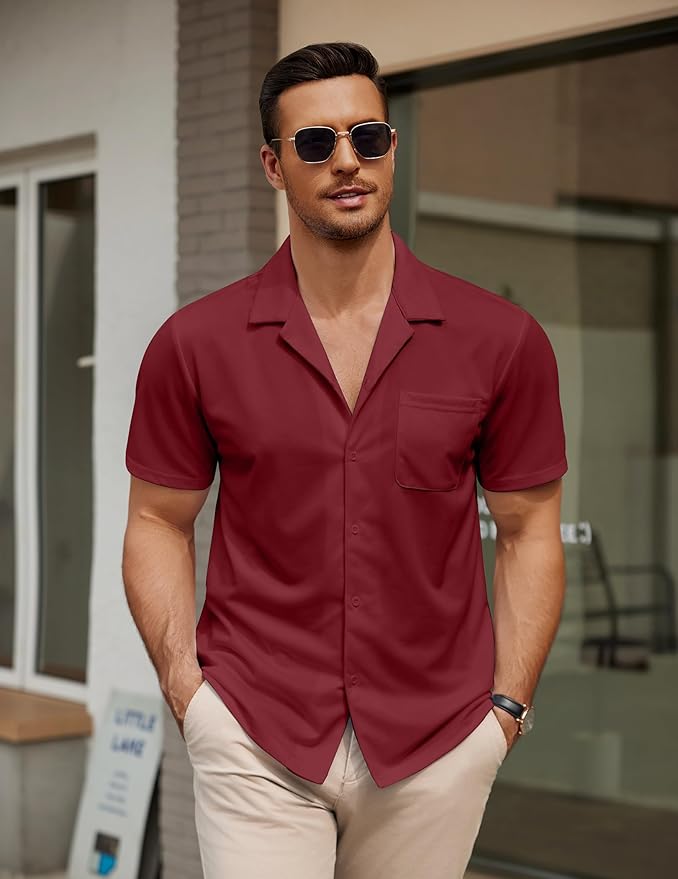 COOFANDY Men's Casual Cuban Guayabera Shirt Short Sleeve Button Down Shirts Summer Beach Shirts Vocation Vintage Shirts