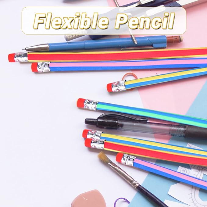 40 Pcs 7 Inch Flexible Pencils,Soft Novelty Pencil,Multi Colored Striped Soft Pencil with Eraser for Kids Gift