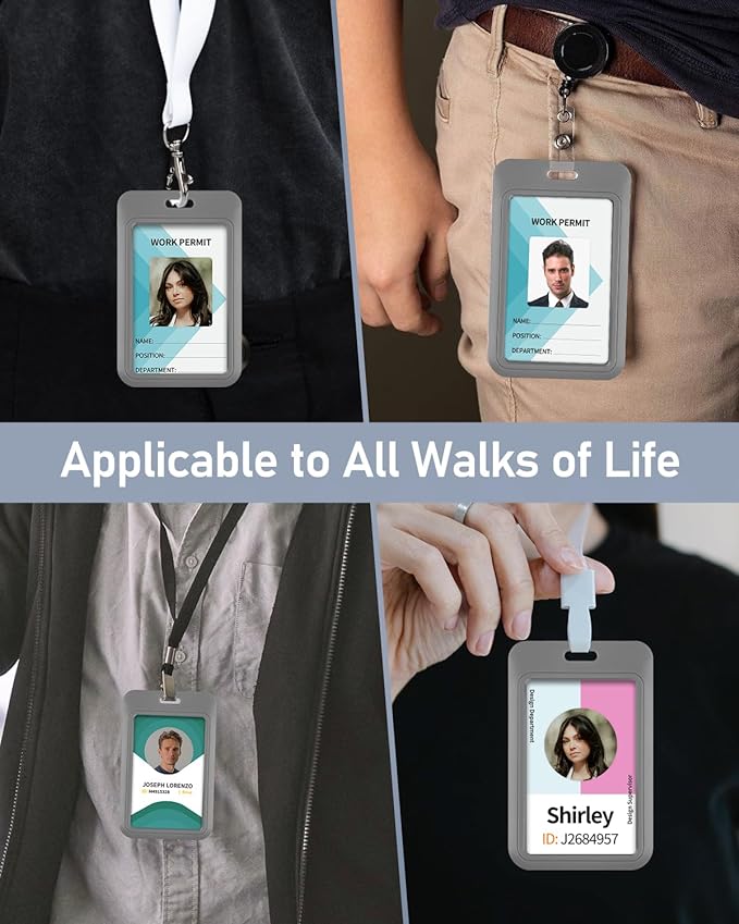 Uniclife 1 Pack Sliding ID Badge Holder Vertical Hard Plastic Case with Clear Window Grey Card Protector Pouch for Office School ID Credit Cards Proximity Key Cards Driver’s Licenses and Passes