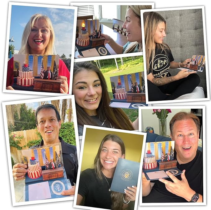 OUR FRIENDLY FOREST Pop Up Birthday Card with Light & Sound Features Real Donald Trump Voice Message for Men and Women, Parents, Couples (Cake)