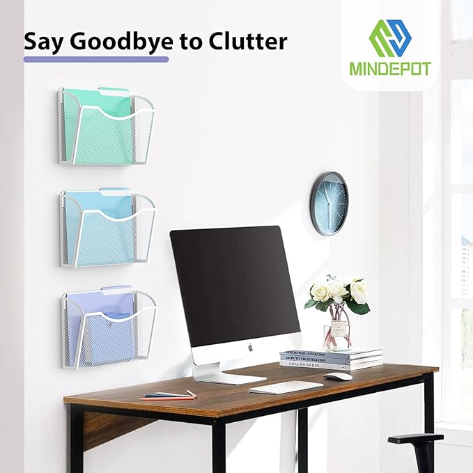 Mesh Hanging Wall File Holders, 3Pack Single Pocket Vertical Mounted File Holder, Wall Basket Mail Organizer for Office, Home and School (White)