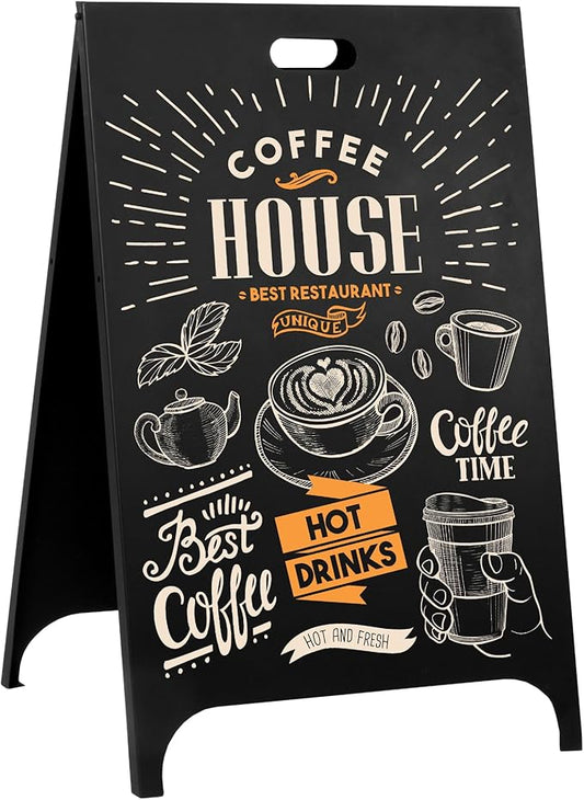 Ilyapa Modern Metal Double Sided Swinging Chalkboard Sidewalk Sign - Magnetic A Frame Alternative Menu Board, Sandwich Large Hanging Board Message Sign for Restaurant