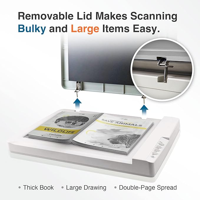 plustek Large Format Flatbed Scanner OS 1180 - A3 / Tabloid/Legal Size scan, Up to 1200 DPI scan Resolution for Blueprints and Document. Design for Library, School and Soho, Support Mac and PC
