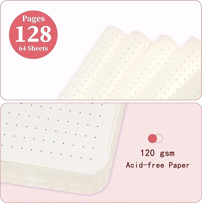 Dotted Journal/Notebook - Dot Grid Hard Cover Notebook, Premium Thick Paper with Fine Inner Pocket, Black Smooth Faux Leather, Pen Loop, 5.3'' x 8.26'' - Red