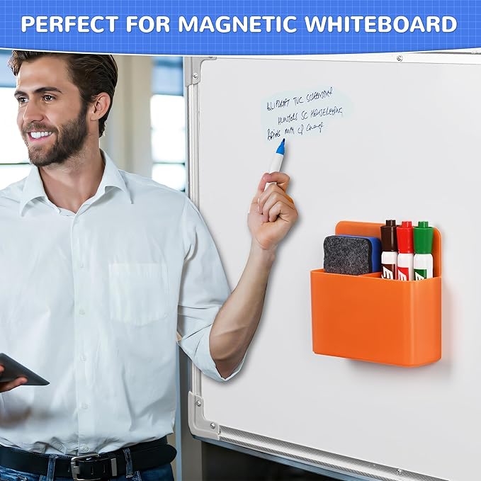 Magnetic Dry Erase Marker Holder, Magnetic Pen Holder for Fridge, Magnetic Marker Holder, Whiteboard Marker Holder for Locker Accessories, School, Office, Home, Magnetic Cup,1 Pack,Orange