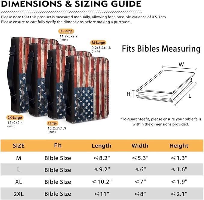 Lotusorchid American Flag Print Bible Case for Men, Zippered PU Bible Book Cover with Handle Pocket Portable Bible Cover Case Bible Cover Carrier Carrying Organizer Bag for Women, M