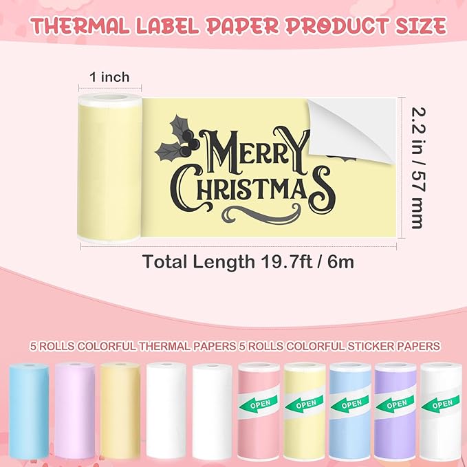Mini Thermal Printer, Portable Mini Printer with 10 Rolls Paper, Sticker Printer Machine, Study Printer for Notes, Photos, Journals, DIY, Mini Pocket Printer Compatible with Android & iOS