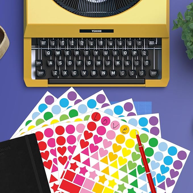 2016 PCS Colored Shape Stickers 10 Colors 6 Shape Dot Stickers Color Coding Labels for Classroom,Office,Etc(Round,Hearts, Stars,Triangle,Square,Rectangle)