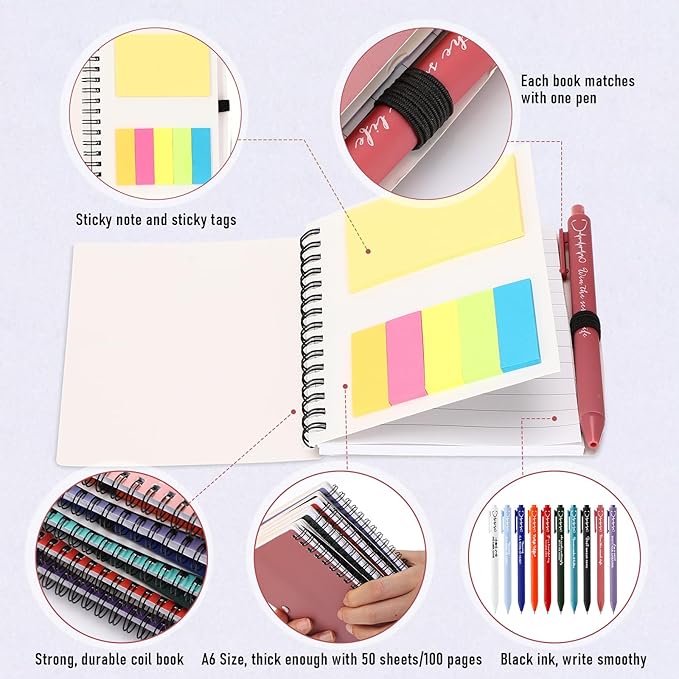 Jetec 10 Sets 2025 Nurse Appreciation Gift Thank You Gifts for Medical Nursing Assistants Inspirational Spiral Notebook Journal with Sticky Note Notepad Ballpoint Pen Bulk for Nurse Coworker Doctor