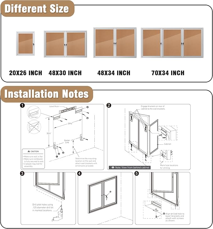 48"x34" Enclosed Bulletin Board, Outdoor Lockable Weather-Resistant Aluminum Cork Noticeboard for School & Office, Silver Frame w/Cork