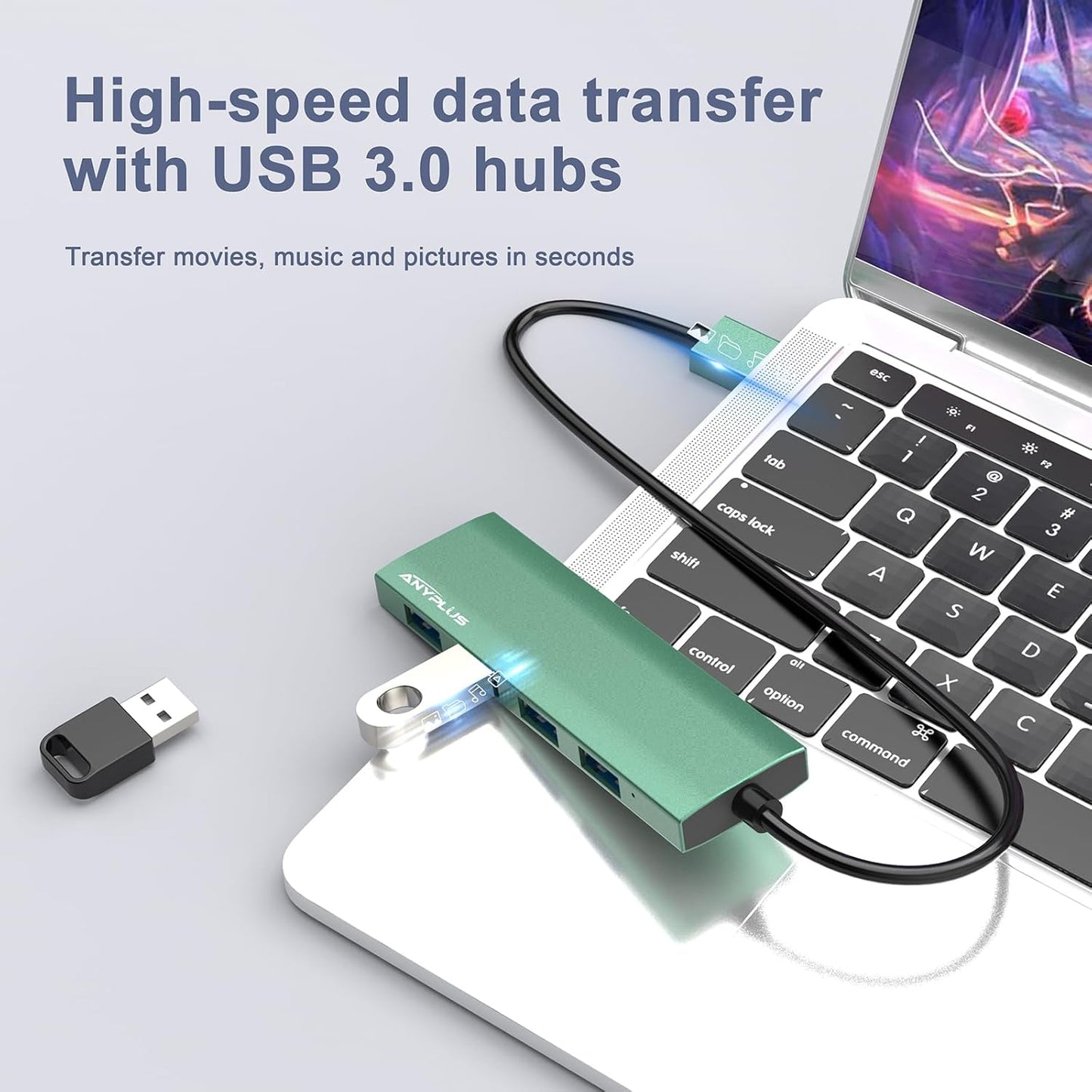 USB Hub, USB 3.0 Hub Aluminum Alloy Ultra Slim USB Splitter, Portable 4 Port USB Extender, USB Hub for Laptop, PC, MacBook, iMac, Surface Pro, Mac Pro, Flash Drive, XPS 【Green】
