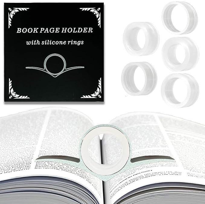 Thumb Book Page Holder Gifts for Book Lovers, Ultralight Metal Book Reading Holders Accessories with 5 Assorted Size Silicone Rings for Keep Book Open Women Reader Bookish Teachers Spreader Bookmark